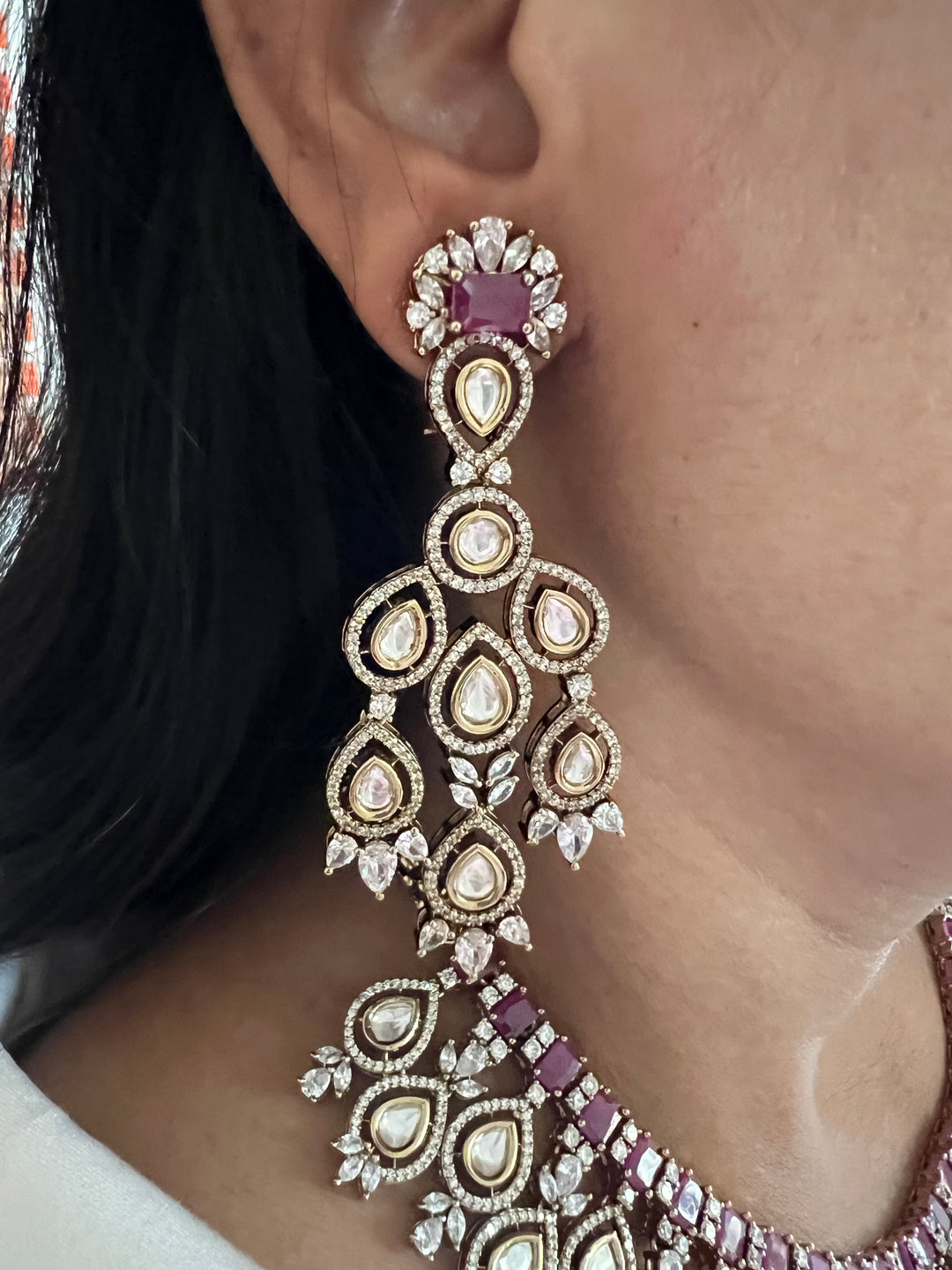 Victorian CZ Kundan Necklace with Statement Earrings