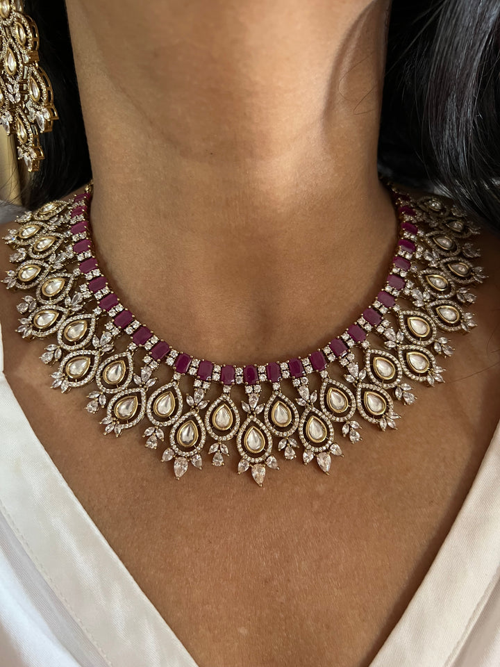 Victorian CZ Kundan Necklace with Statement Earrings