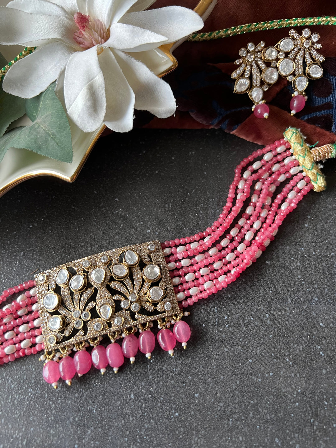 Victorian Kundan Choker with Earrings