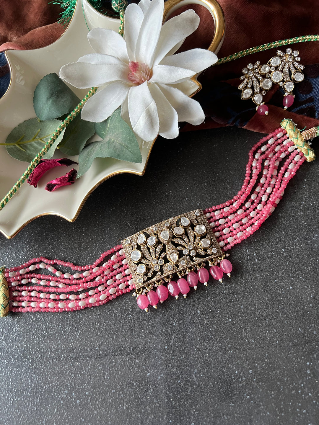 Victorian Kundan Choker with Earrings