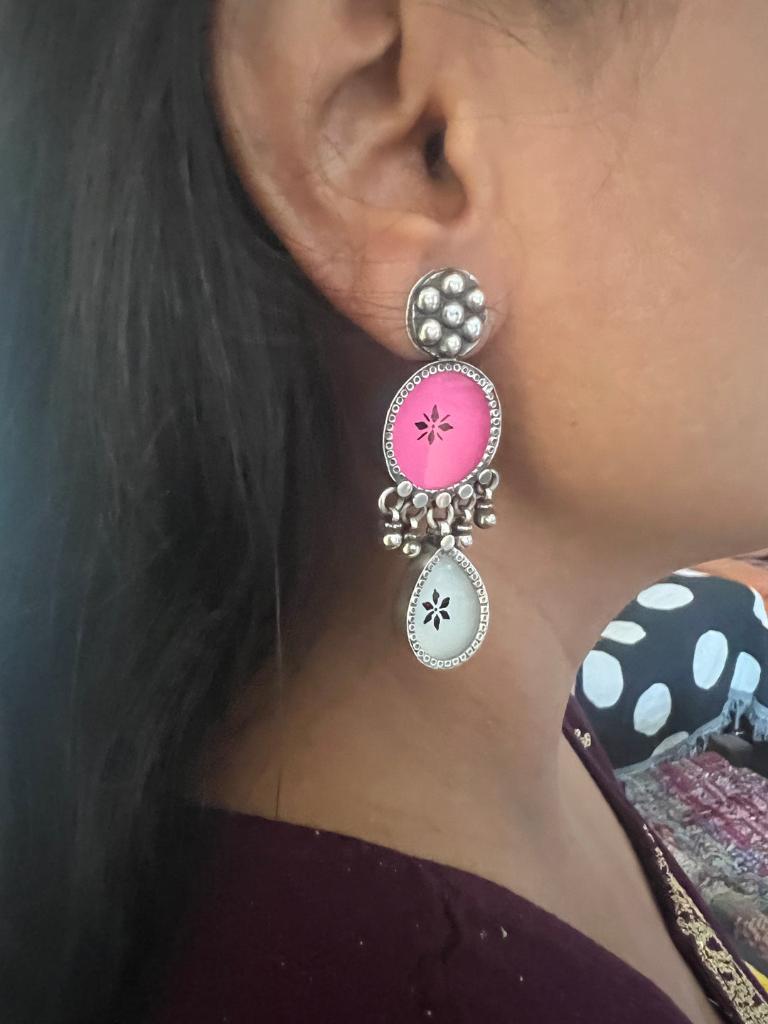 Hand Painted Glass Ghungroo 925 Silver Earrings | SHIVKA