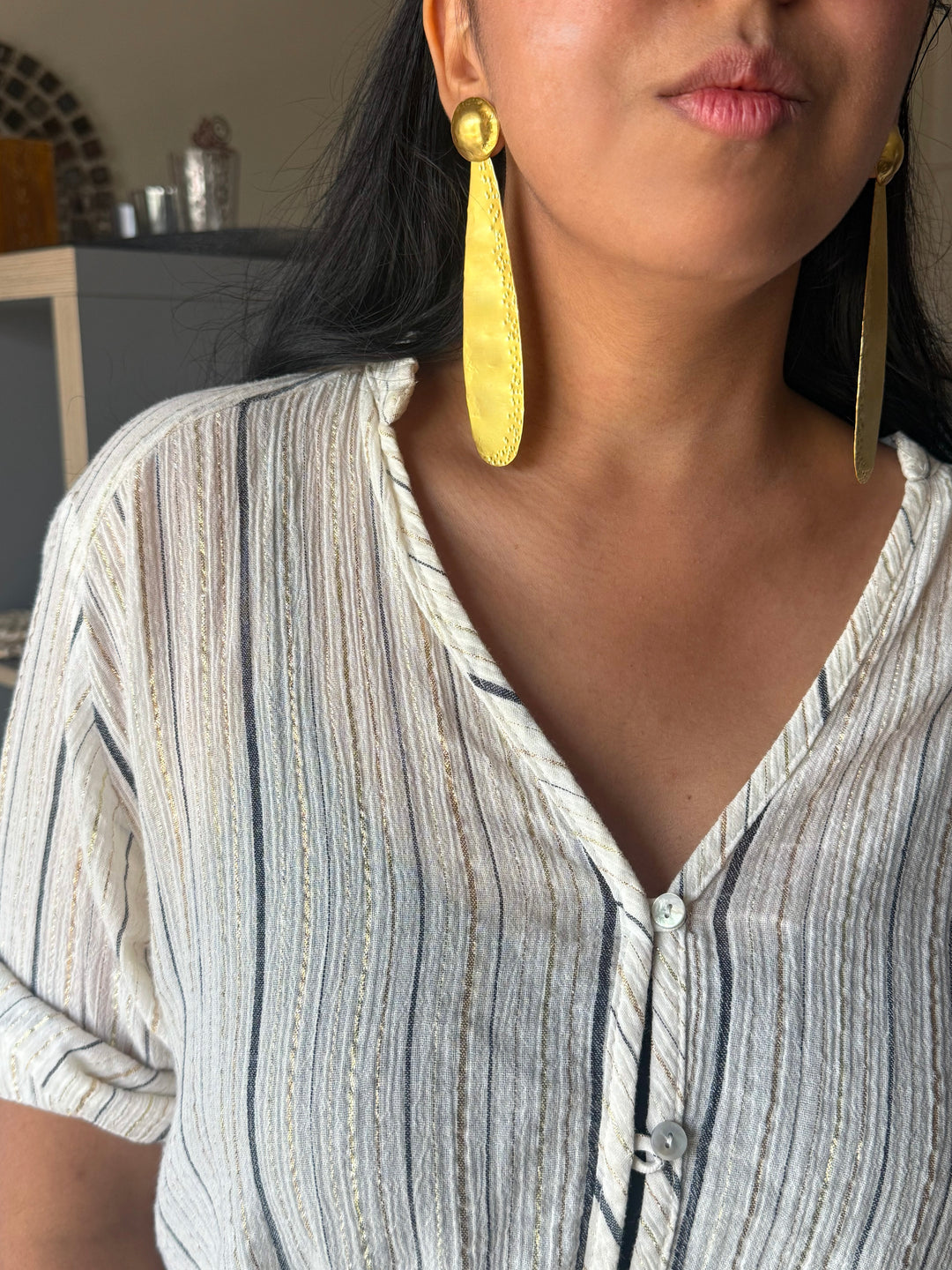 Statement Fan Earrings Gold Tone Earrings