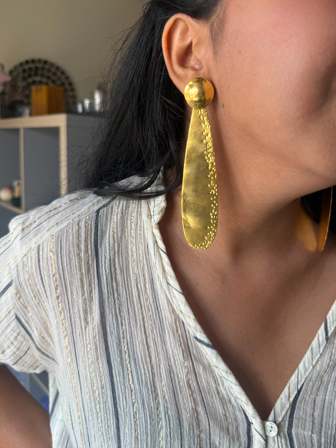 Statement Fan Earrings Gold Tone Earrings
