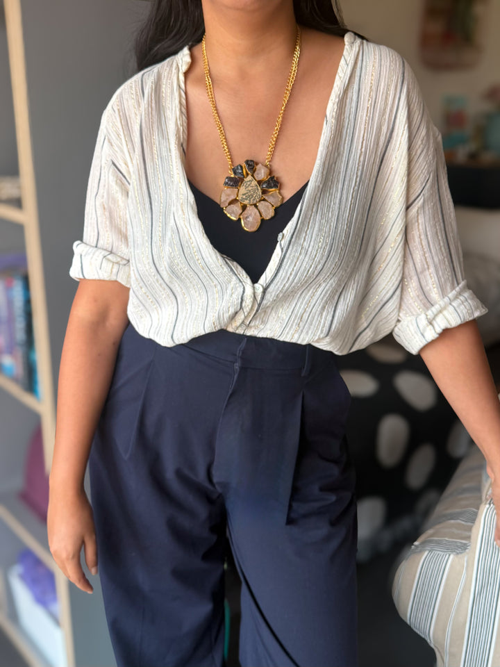 Handmade Rose Quartz Statement Necklace | Brass Adjustable Lobster Claw Jewelry