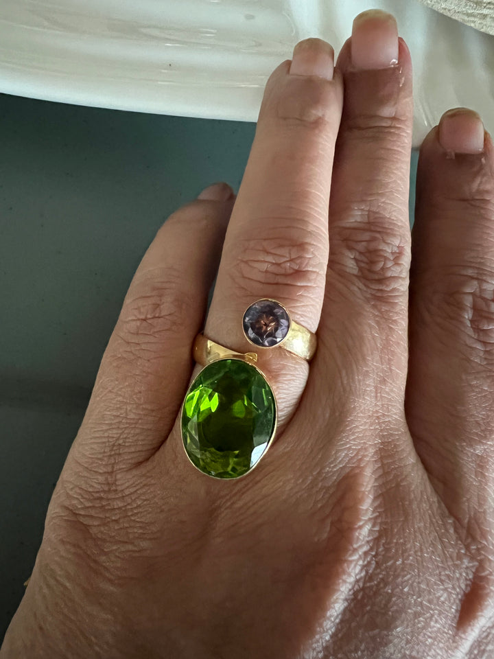 Statement Peridot Amethyst Ring
