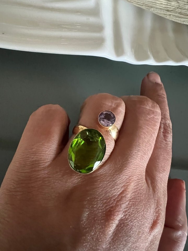 Statement Peridot Amethyst Ring
