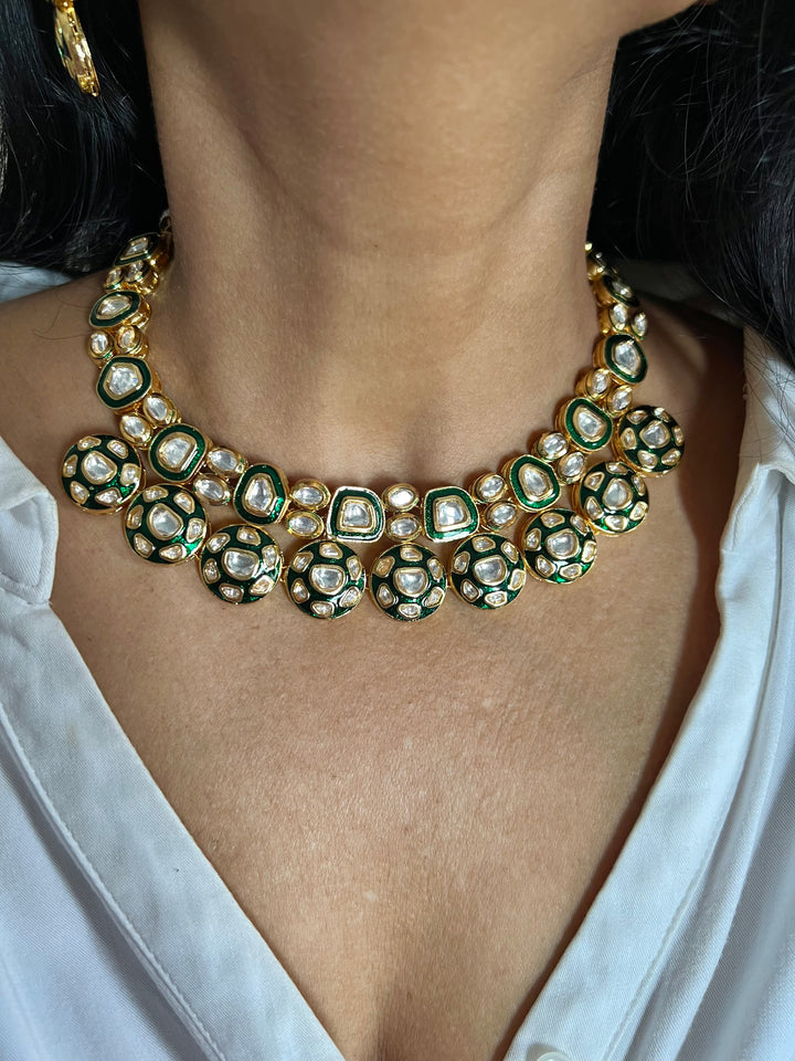 Signature Green Kundan Necklace with Earrings