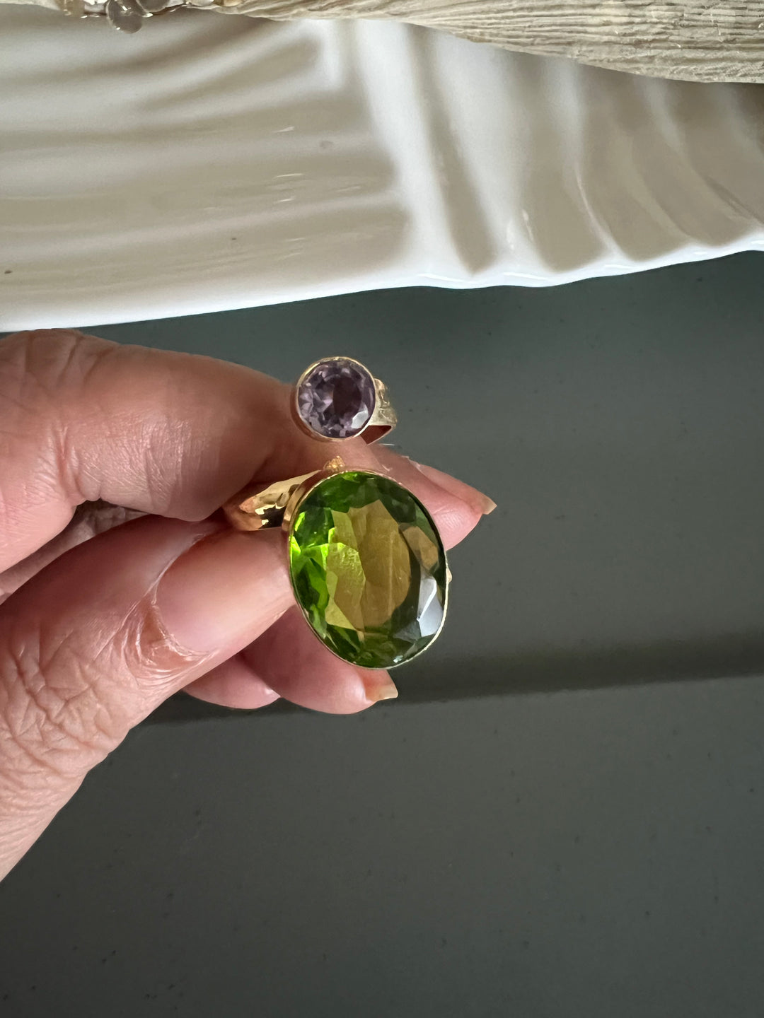 Statement Peridot Amethyst Ring