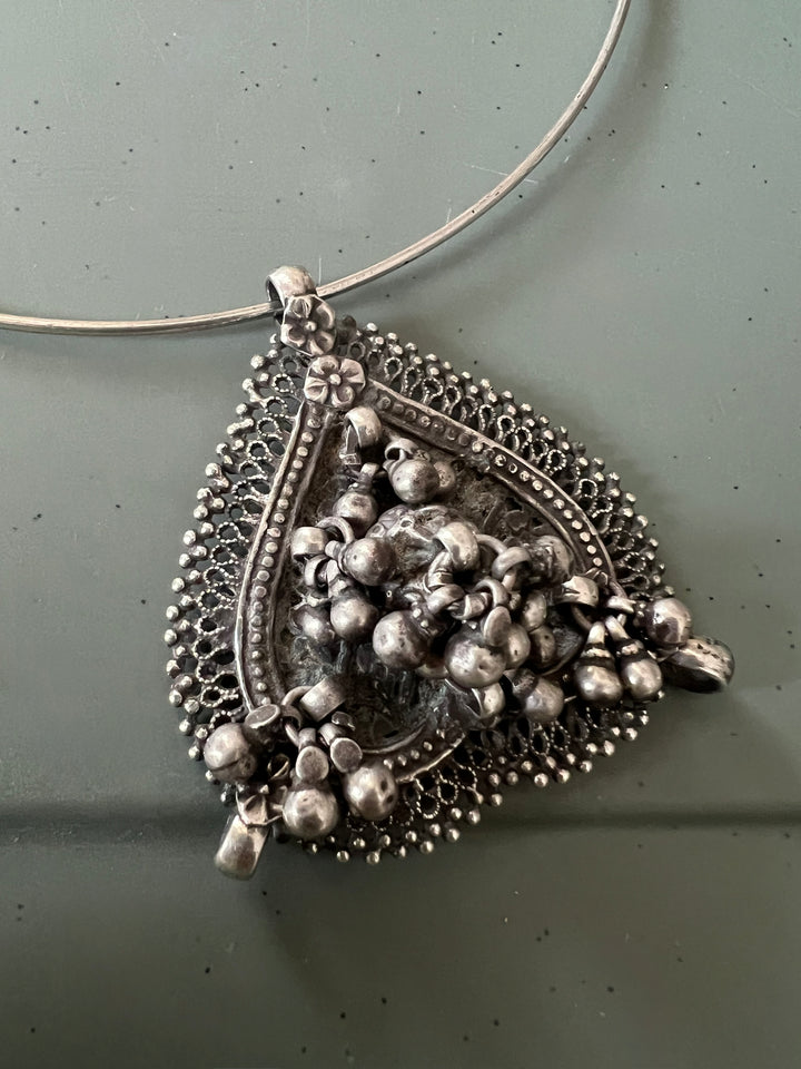 925 Silver Antique Tribal Spade Hasli Necklace with Detachable Pendant