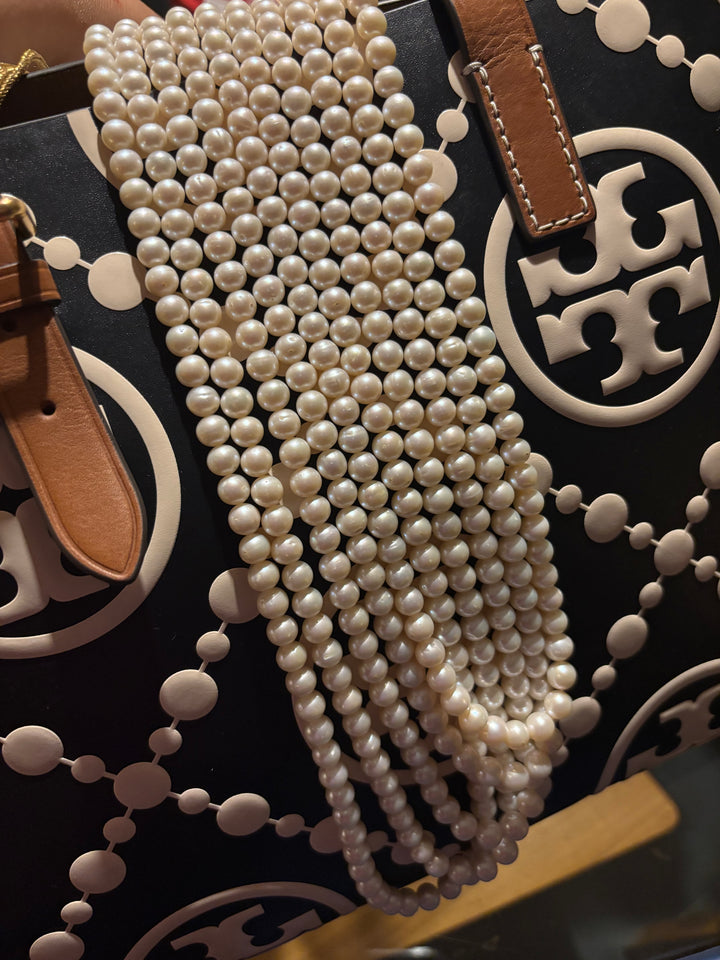 Luxurious 5-Layer Natural Japanese Sea Pearl Necklace – Royal & Elegant Party Wear | Brand SHIVKA