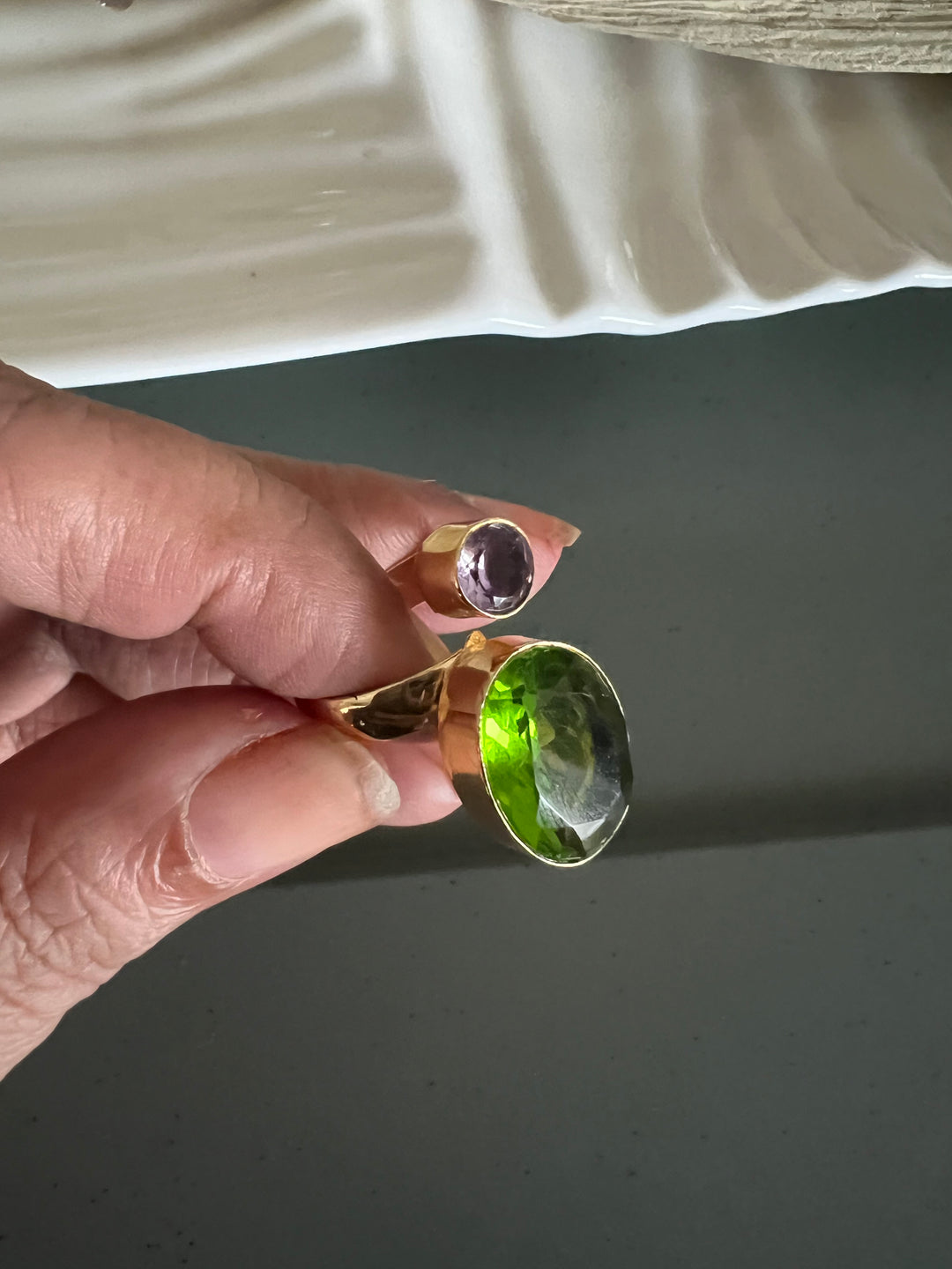 Statement Peridot Amethyst Ring