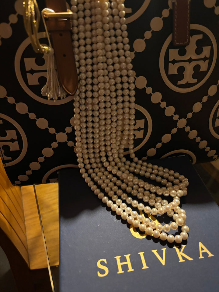 Luxurious 5-Layer Natural Japanese Sea Pearl Necklace – Royal & Elegant Party Wear | Brand SHIVKA