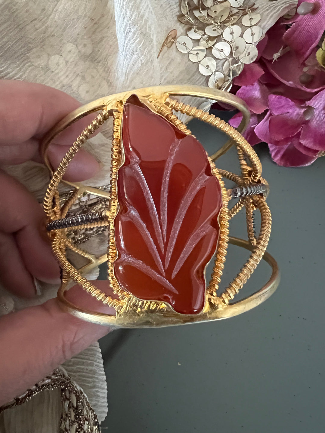 Gorgeous Carved Stone Cuff