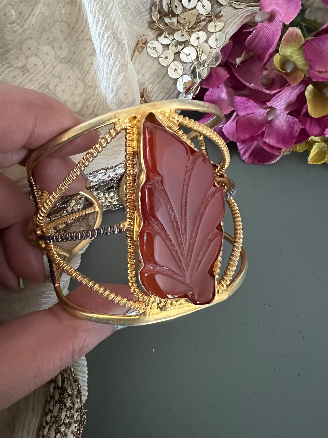 Gorgeous Carved Stone Cuff