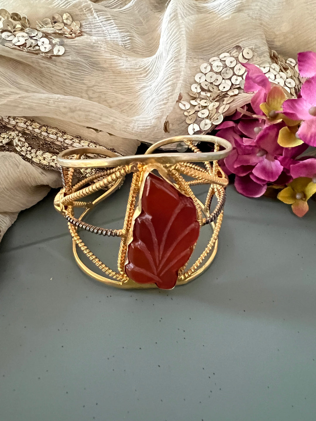 Gorgeous Carved Stone Cuff