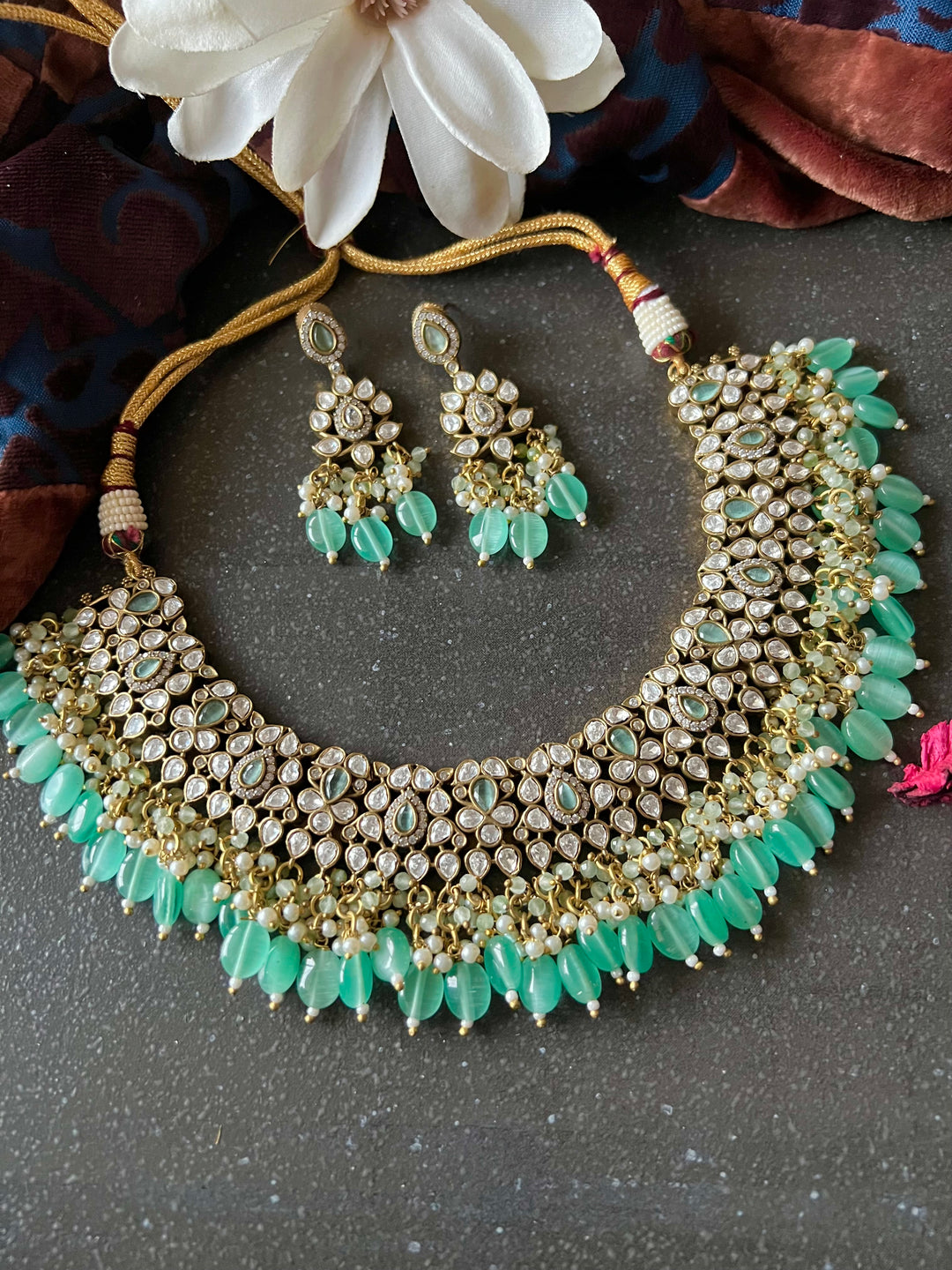 Victorian Kundan Necklace with Earrings