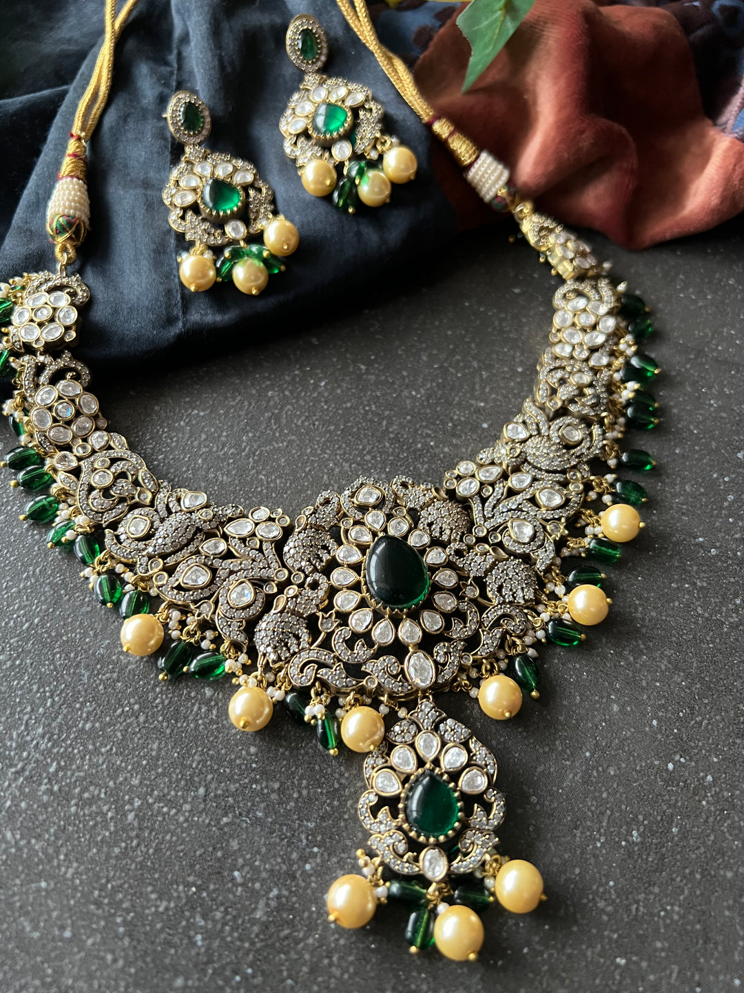 Victorian Kundan Necklace with Earrings