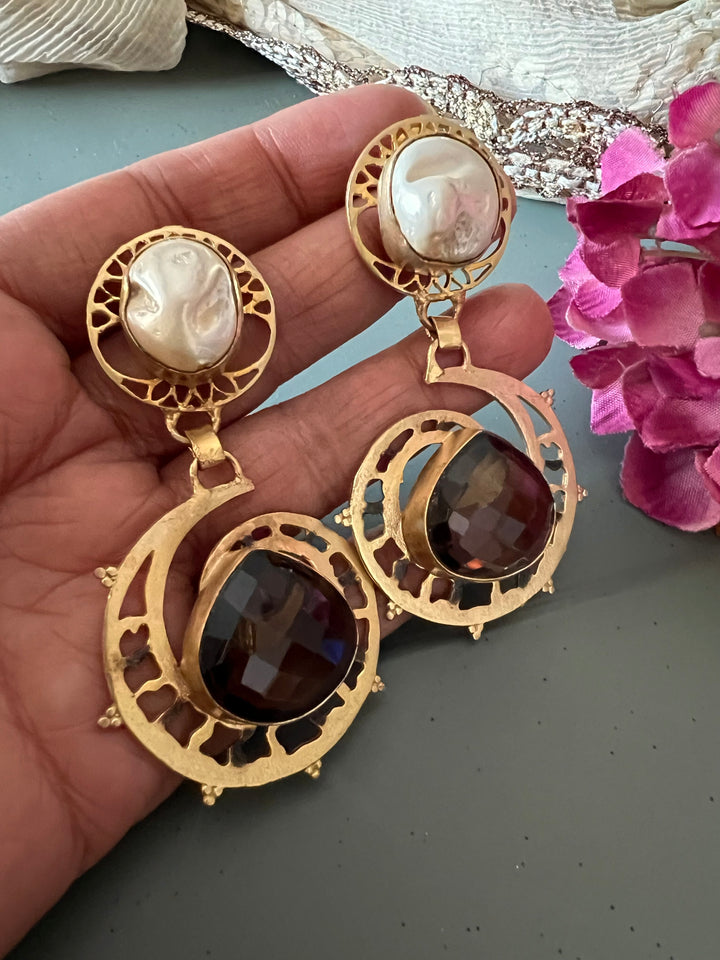 Sapphire and Pearls Statement Danglers