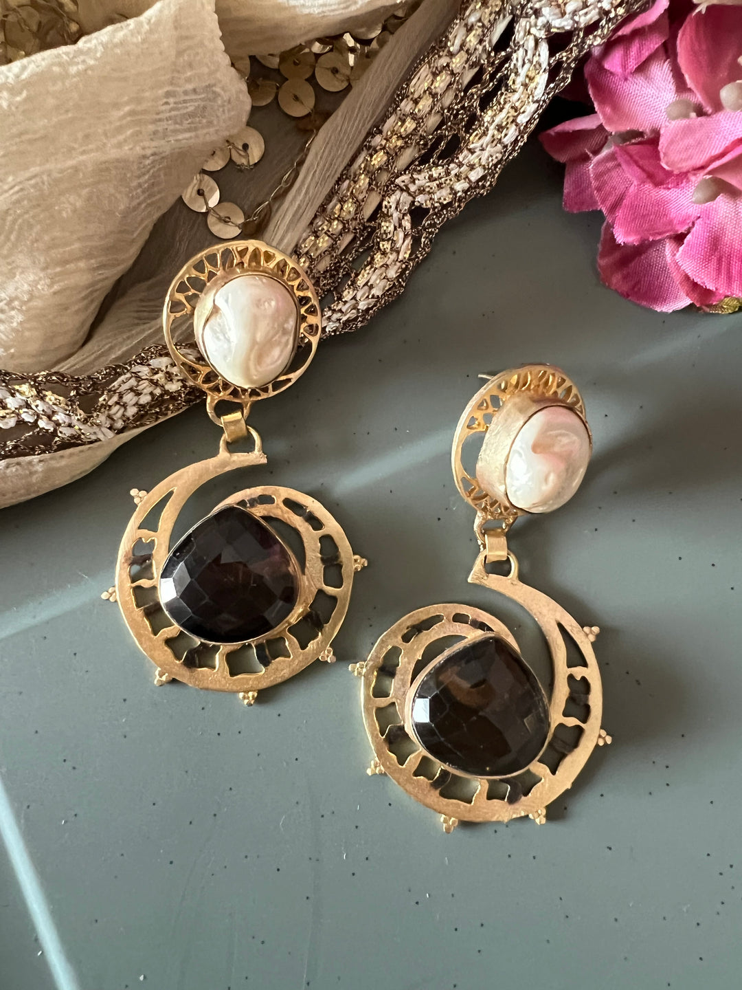 Sapphire and Pearls Statement Danglers