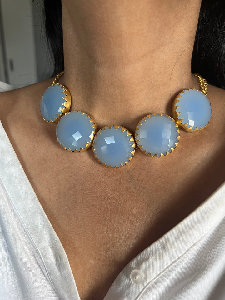 Statement Aqua Chalcedony Short Necklace
