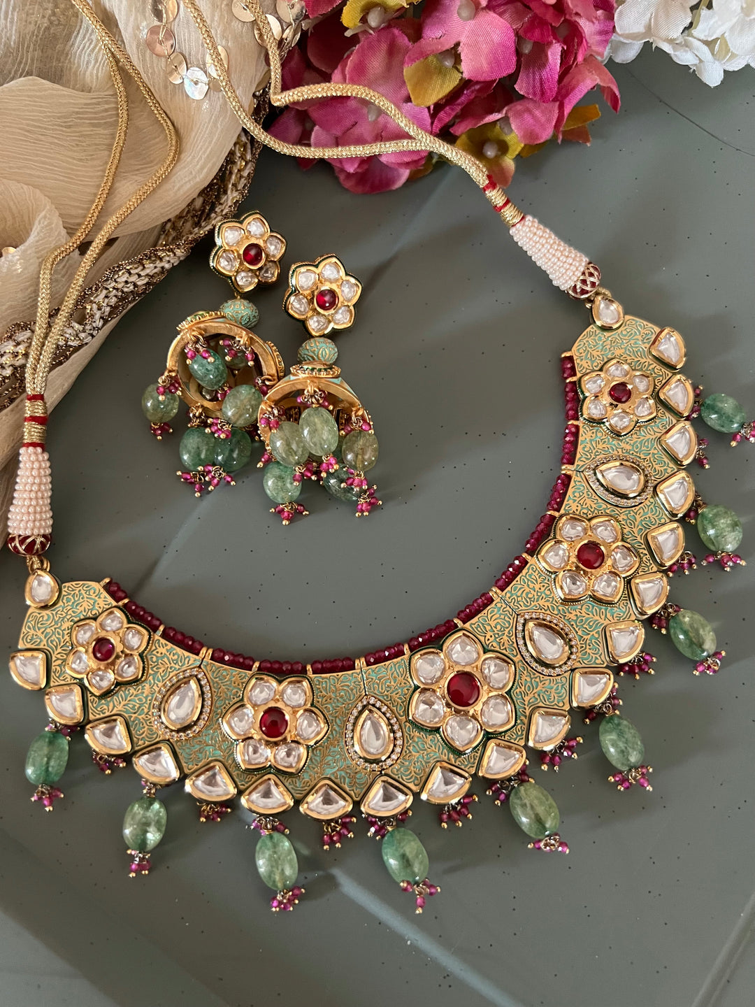 The Maharani’s Garden | Royal Kundan Necklace with Earrings