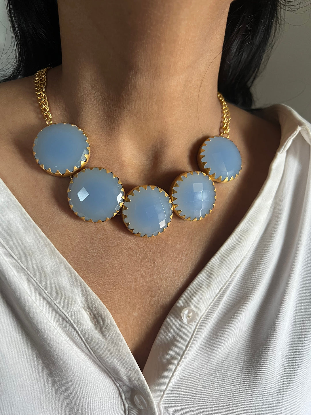 Statement Aqua Chalcedony Short Necklace
