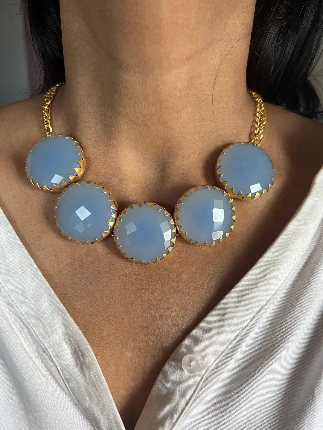 Statement Aqua Chalcedony Short Necklace