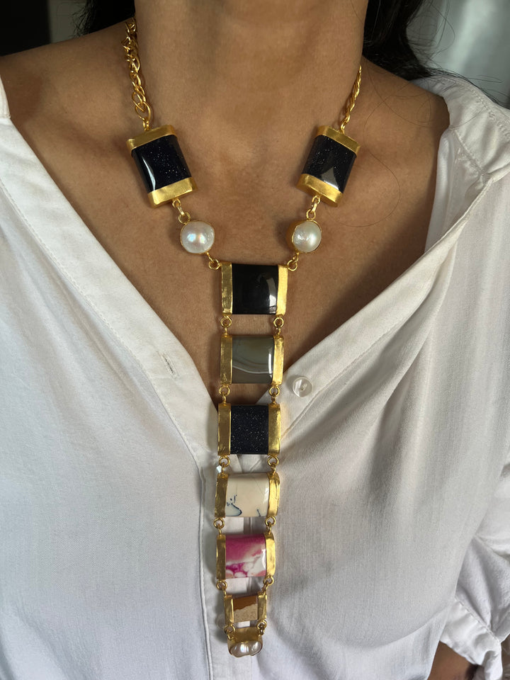 Statement Gemstones Tie Necklace