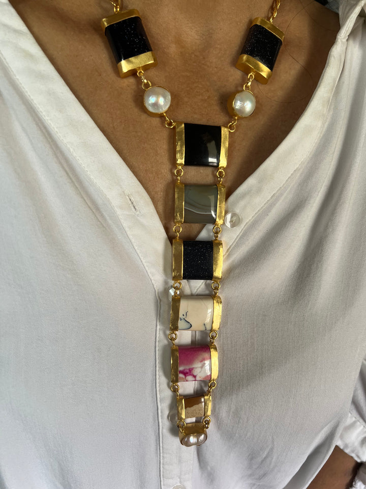 Statement Gemstones Tie Necklace