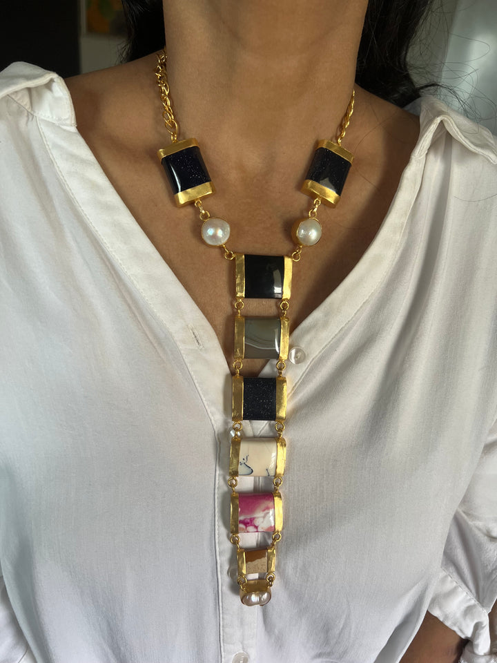 Statement Gemstones Tie Necklace
