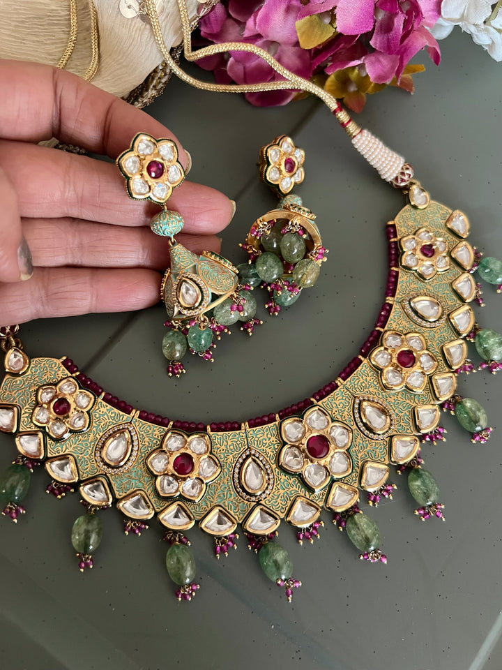 The Maharani’s Garden | Royal Kundan Necklace with Earrings