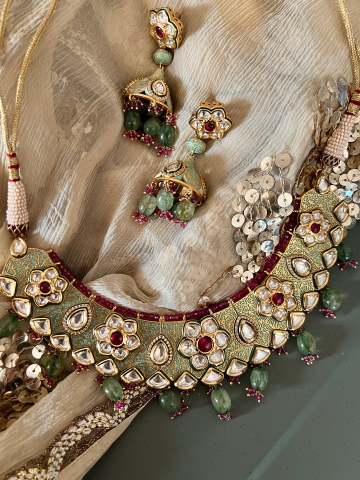 The Maharani’s Garden | Royal Kundan Necklace with Earrings
