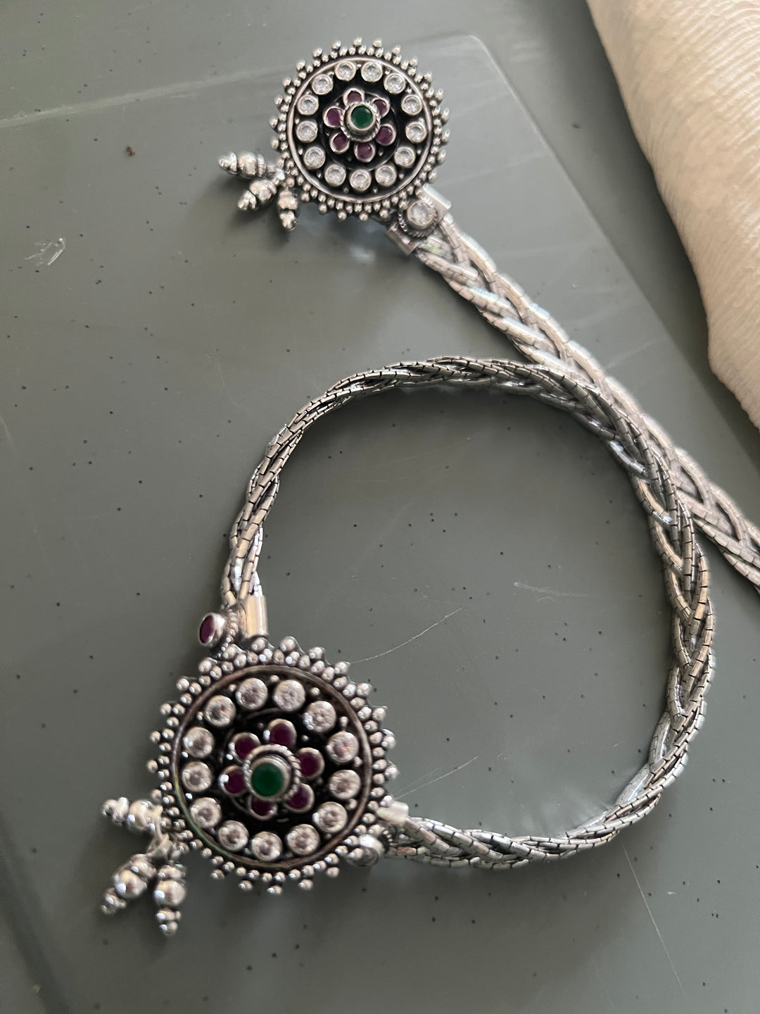 925 Tribal Silver Anklets with Stones & Ghungroos | SHIVKA Set of 2