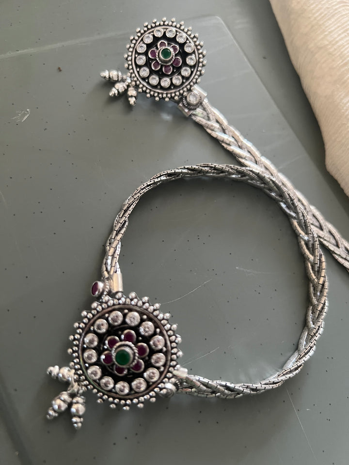 925 Tribal Silver Anklets with Stones & Ghungroos | SHIVKA Set of 2