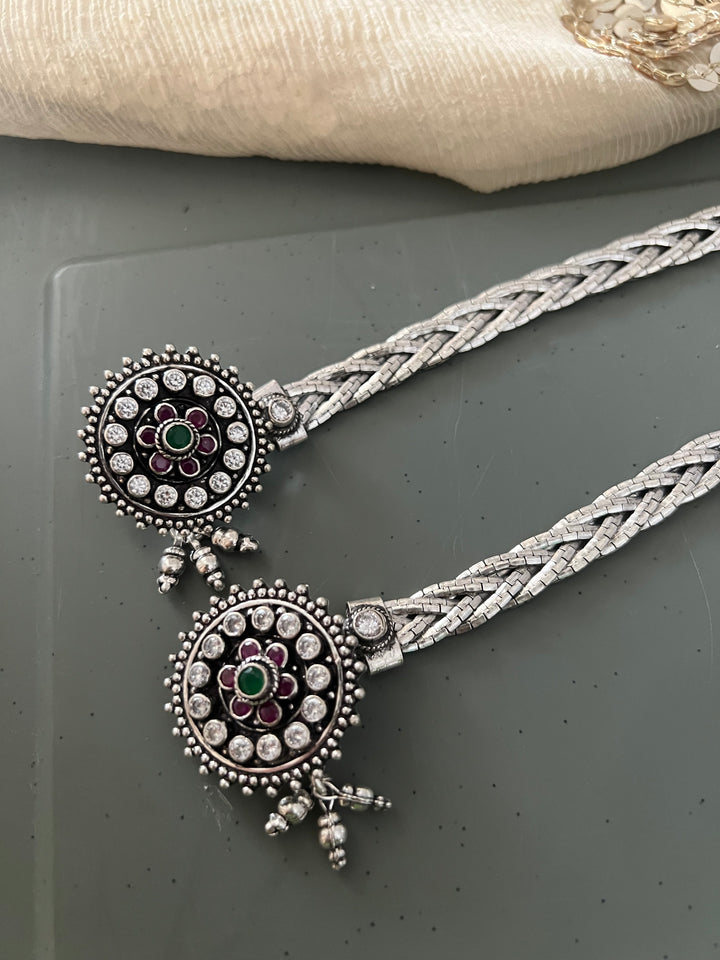 925 Tribal Silver Anklets with Stones & Ghungroos | SHIVKA Set of 2