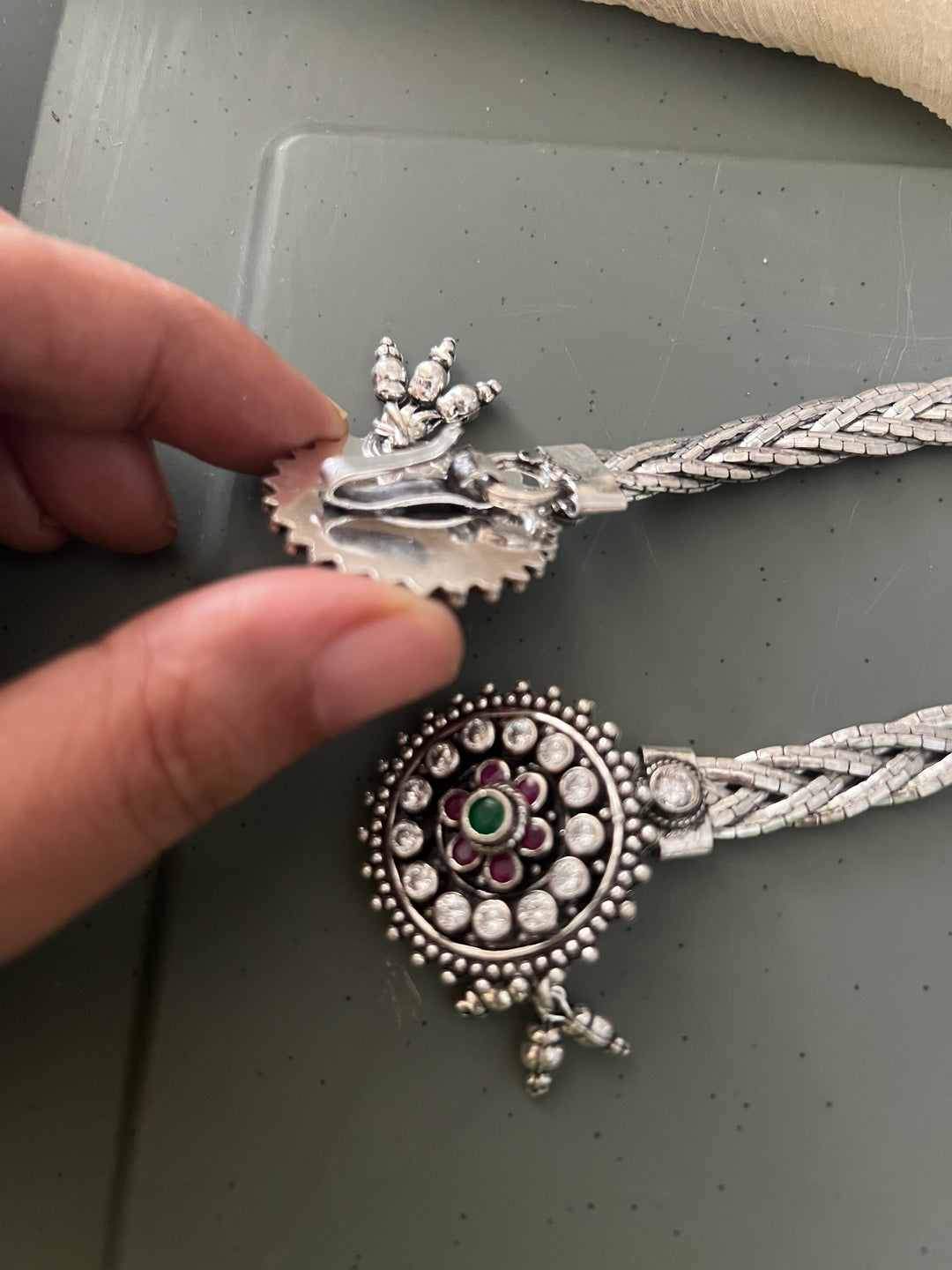 925 Tribal Silver Anklets with Stones & Ghungroos | SHIVKA Set of 2