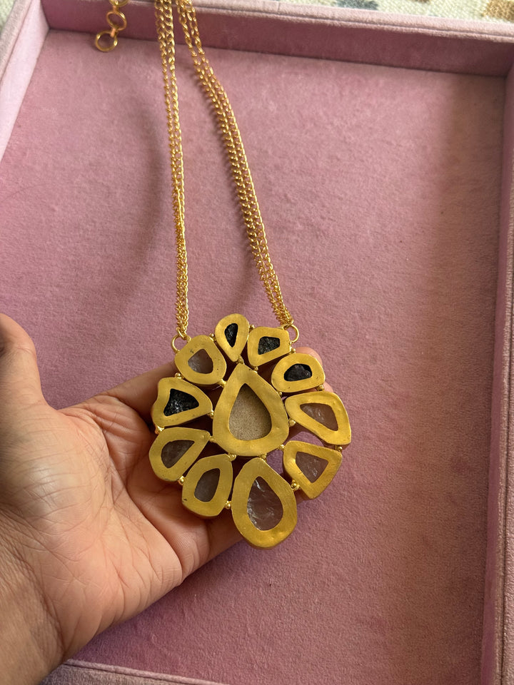 Handmade Rose Quartz Statement Necklace | Brass Adjustable Lobster Claw Jewelry