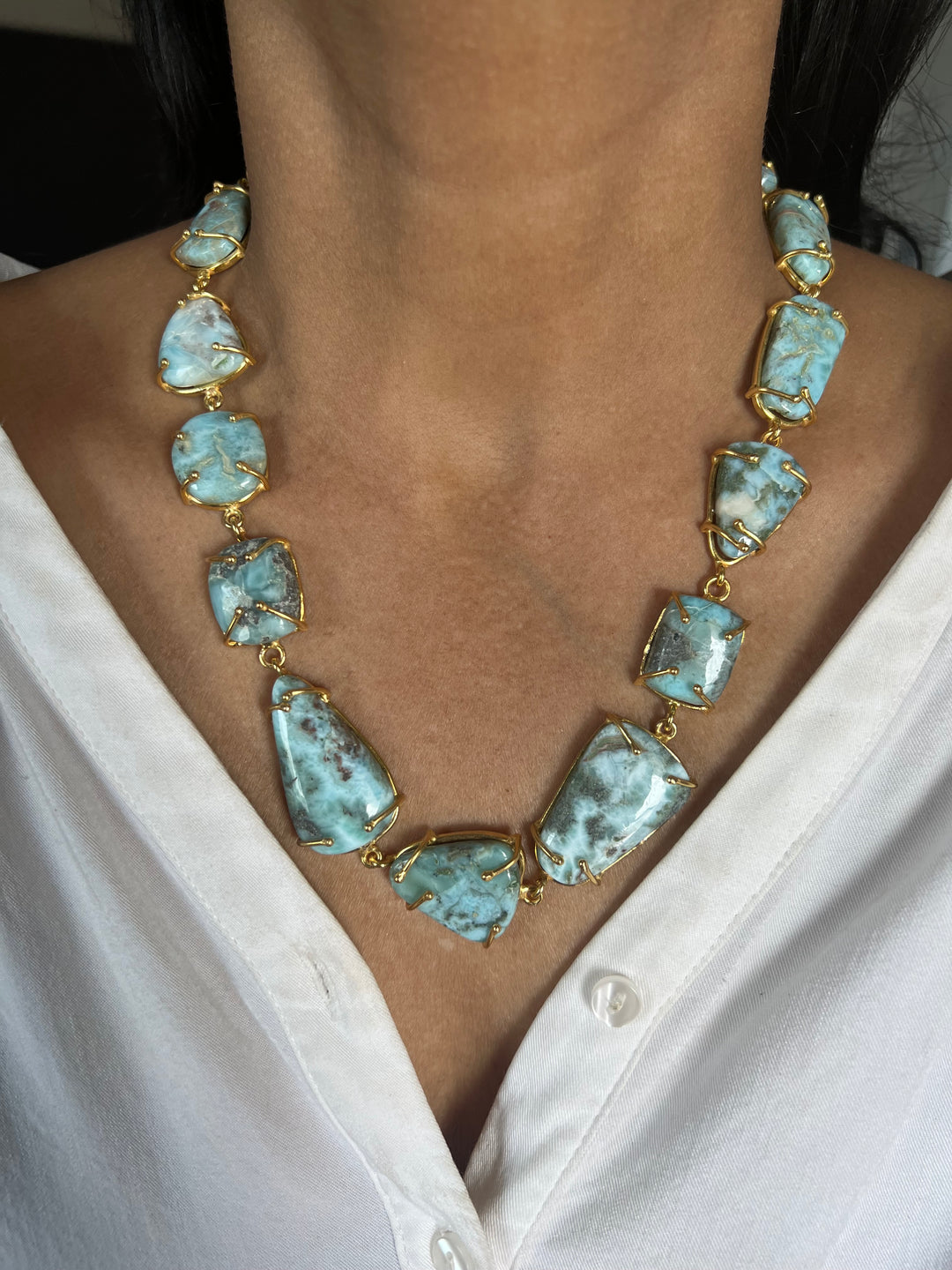 Statement Larimar Stone Necklace