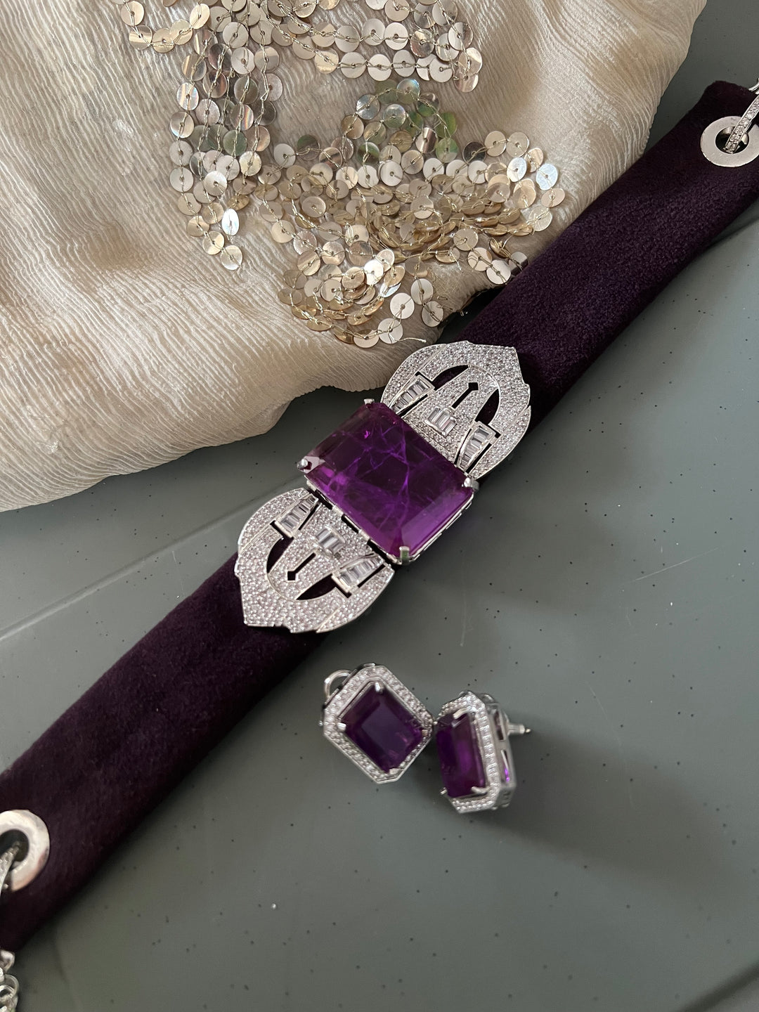 Purple Doublet Velvet Choker Set | SHIVKA