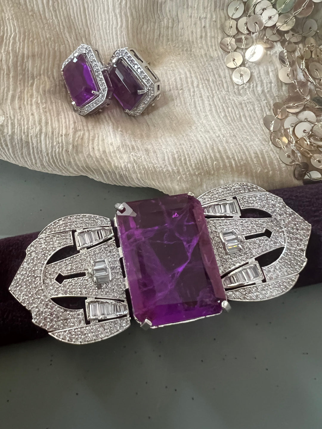 Purple Doublet Velvet Choker Set | SHIVKA