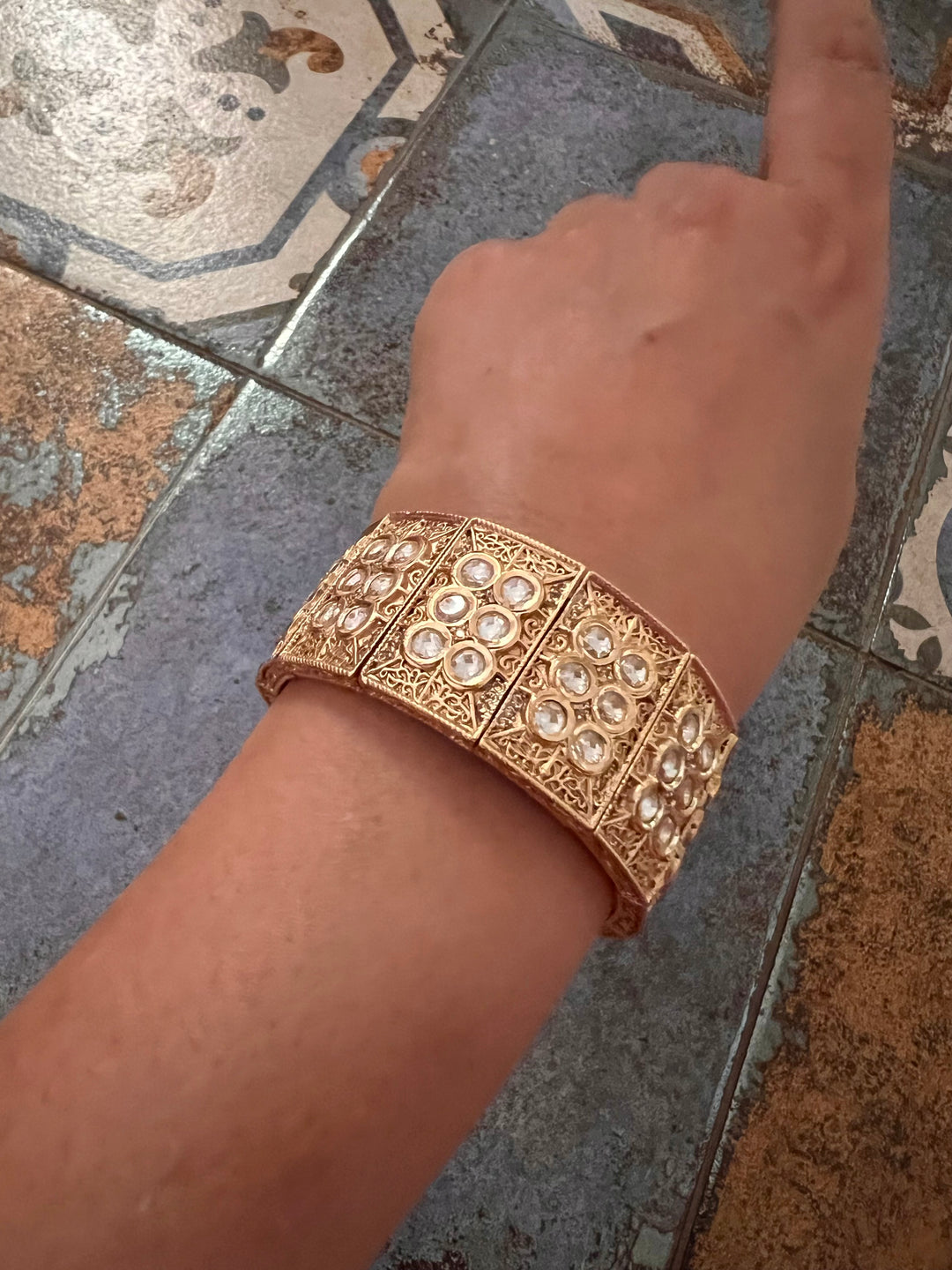 Antique Kundan Stretchable Kada