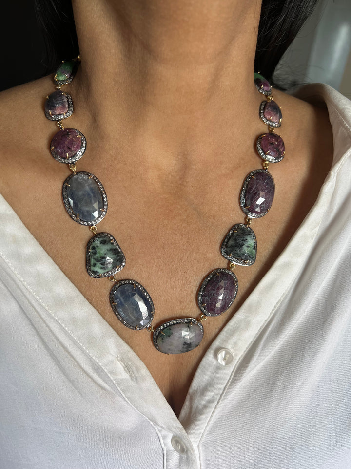 Multi Sapphire Silver Necklace Set - Unmatched Quality and Style