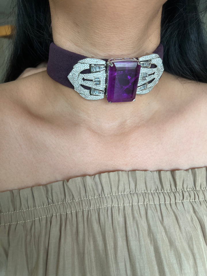 Purple Doublet Velvet Choker Set | SHIVKA