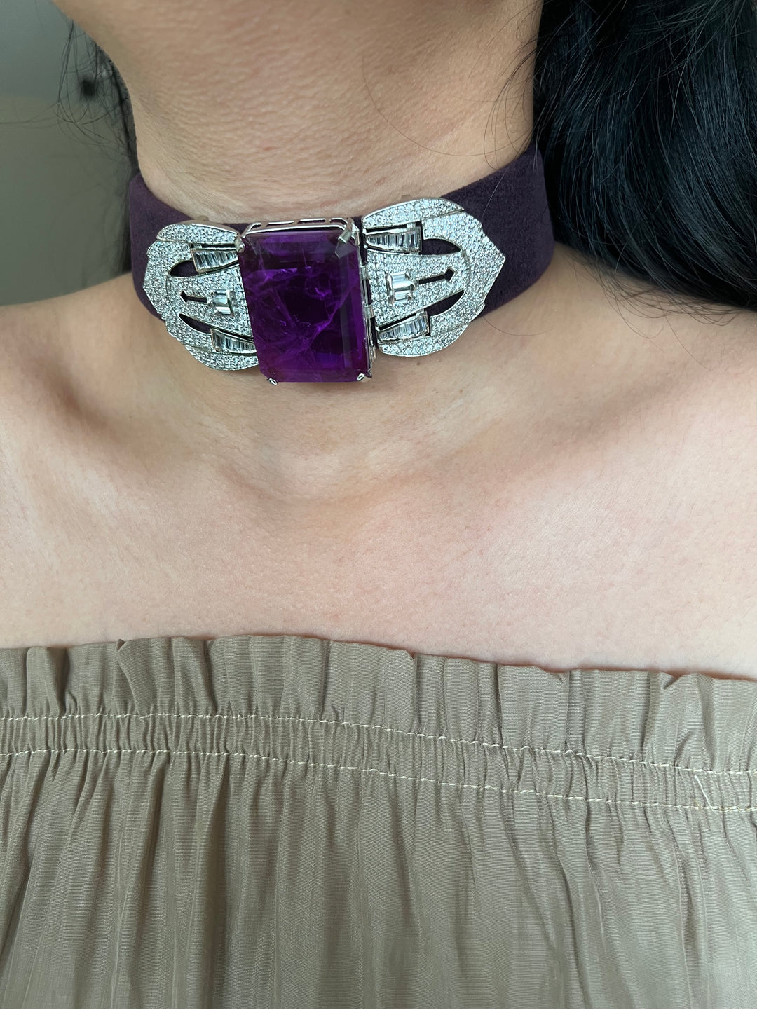 Purple Doublet Velvet Choker Set | SHIVKA