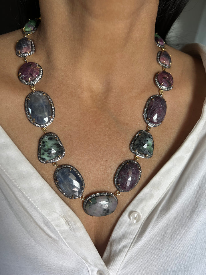 Multi Sapphire Silver Necklace Set - Unmatched Quality and Style