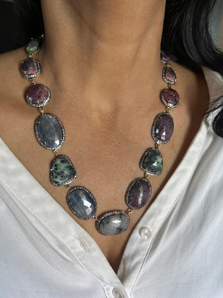 Multi Sapphire Silver Necklace Set - Unmatched Quality and Style