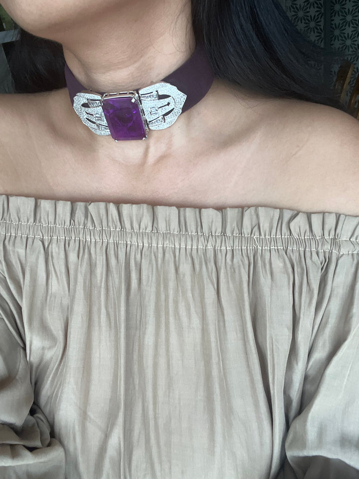 Purple Doublet Velvet Choker Set | SHIVKA