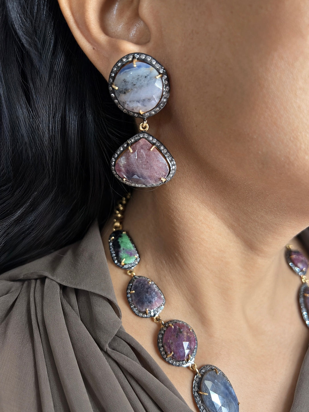Gold-Plated Multi-Sapphire 925 Silver Necklace Set