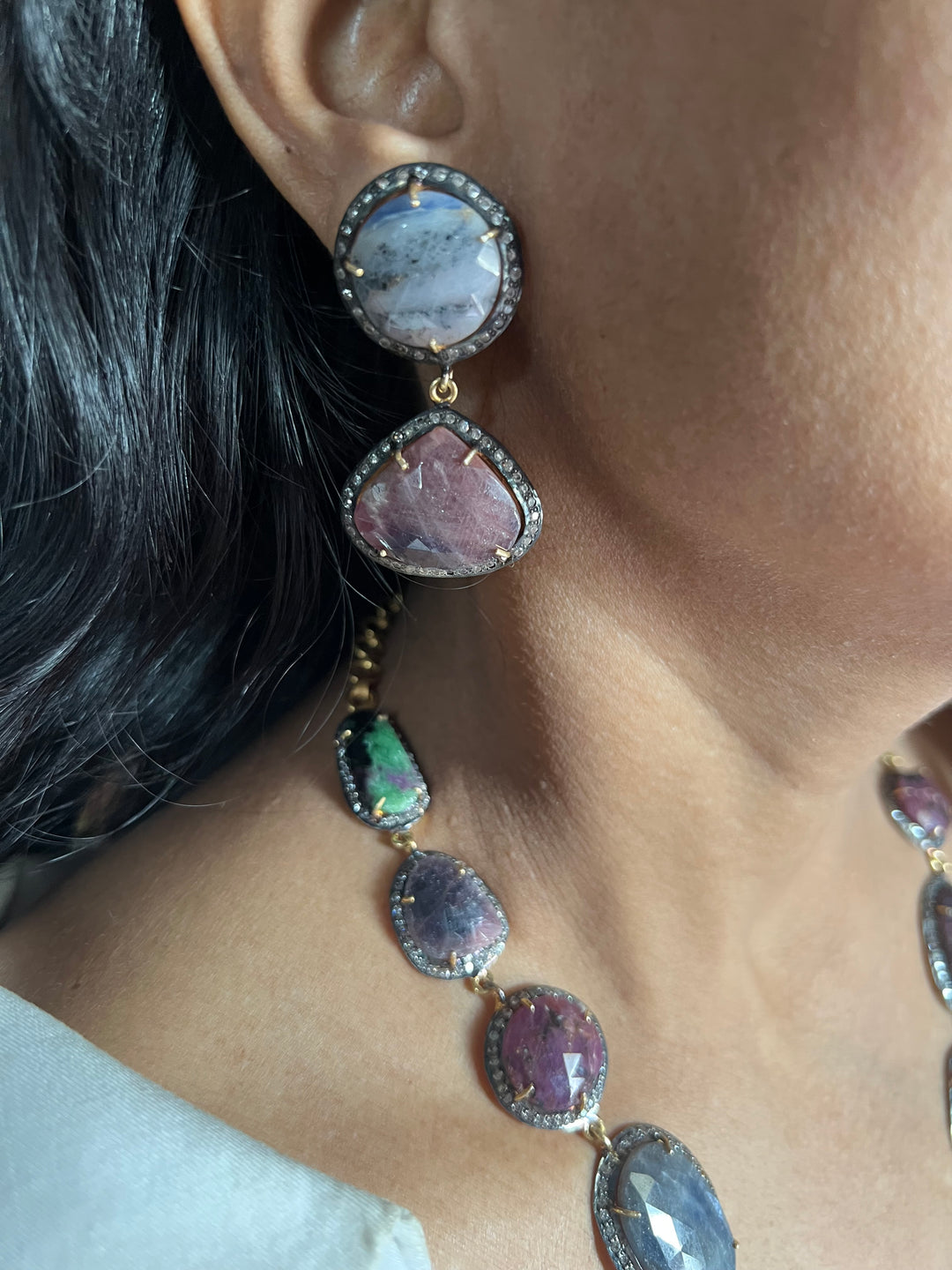 Multi Sapphire Silver Necklace Set - Unmatched Quality and Style