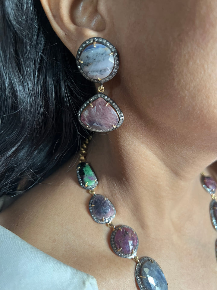 Multi Sapphire Silver Necklace Set - Unmatched Quality and Style